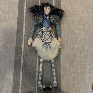 Handmade Crazy Hair Art Doll Painted Cloth OOAK Embroidered Blue Bloomers Dreads